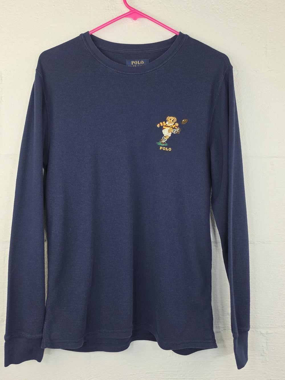 Polo by Ralph Lauren Men's Long-Sleeve Bear Soccer Graphic Waffle Knit Shirt